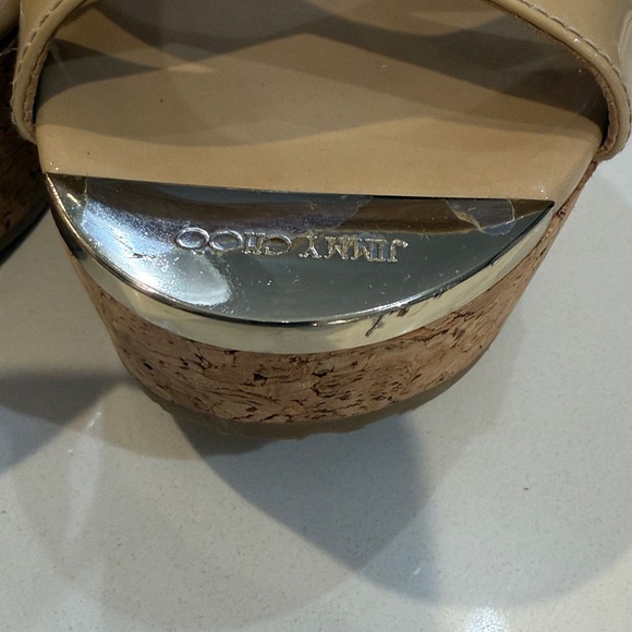 Jimmy Choo Prima Nude Patent Leather Cork Wedge Slide Sandals. Size 37 1/2 - Picture 12 of 15